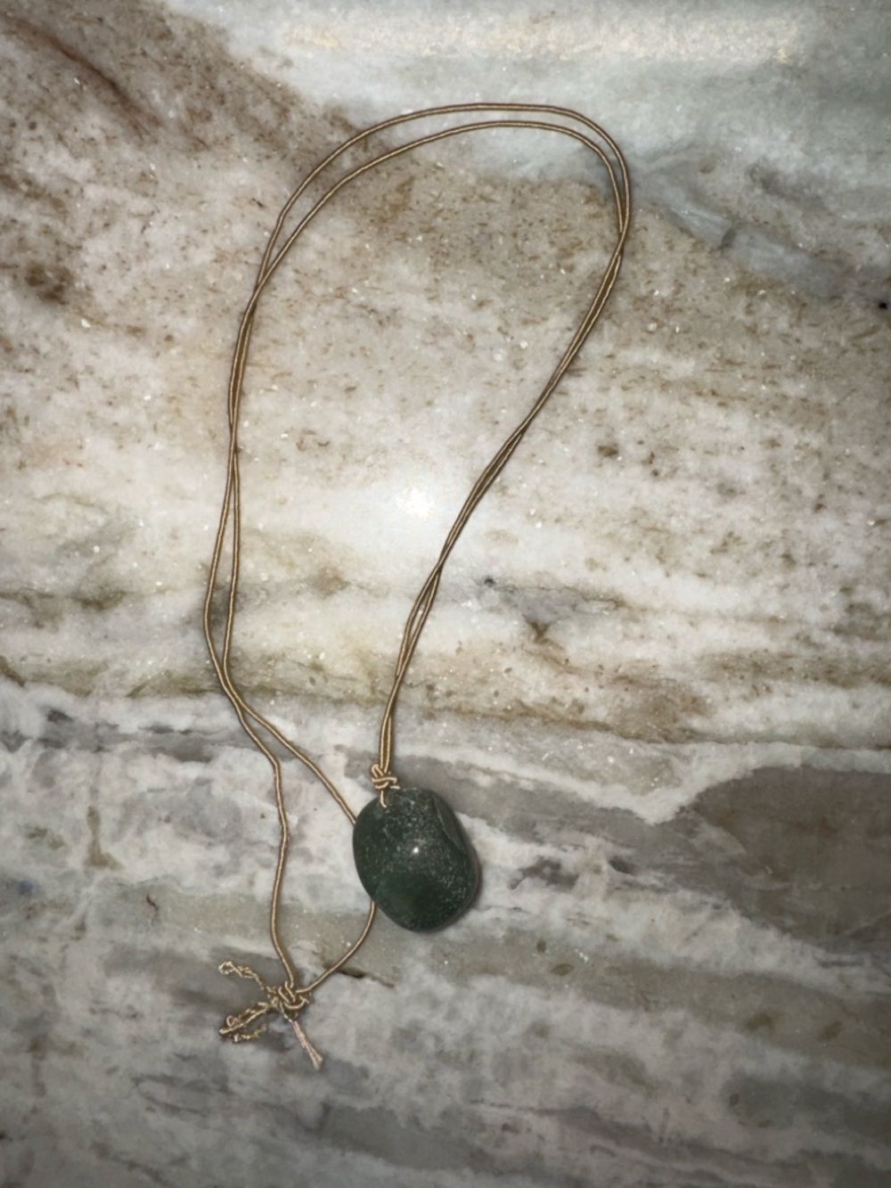 Gold Cord Necklace with Green Stone Pendant - Women Jewelry